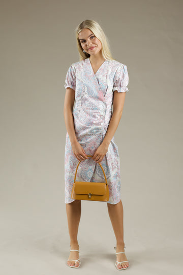 Shell Buttons Wrap Midi Dress - PARSLEY