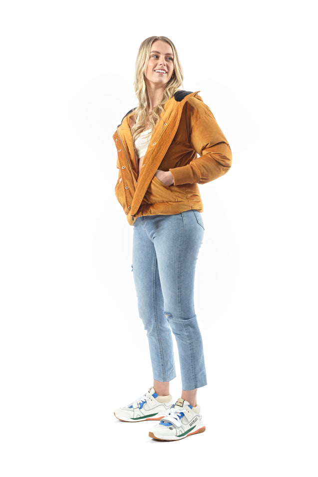 Pamper Velvet Puffer Coat - TAN