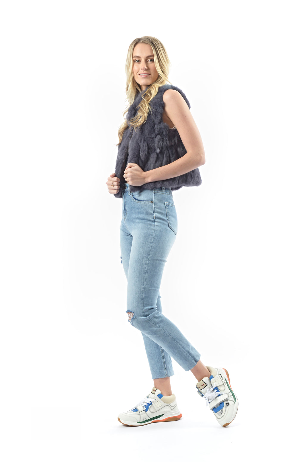 Baby Doll Crop Fur Vest - ASH