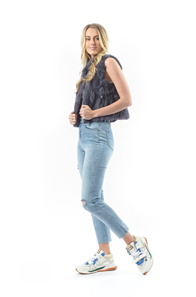 Baby Doll Crop Fur Vest - ASH