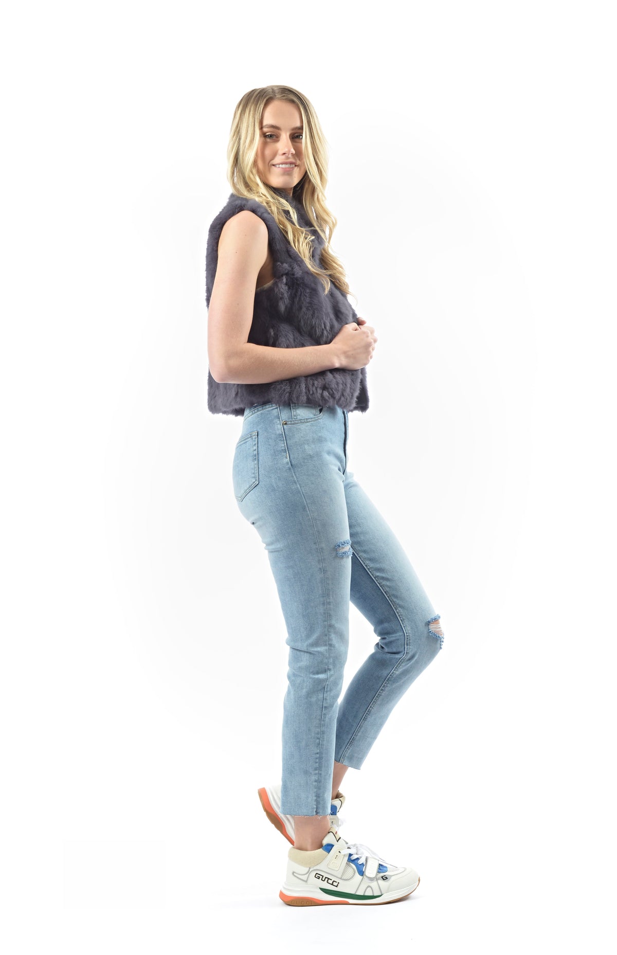 Baby Doll Crop Fur Vest - ASH