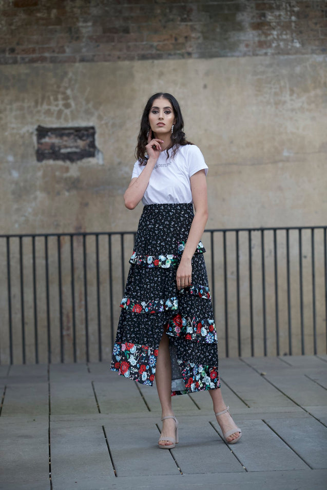 The Floral Swing Skirt - BLACK