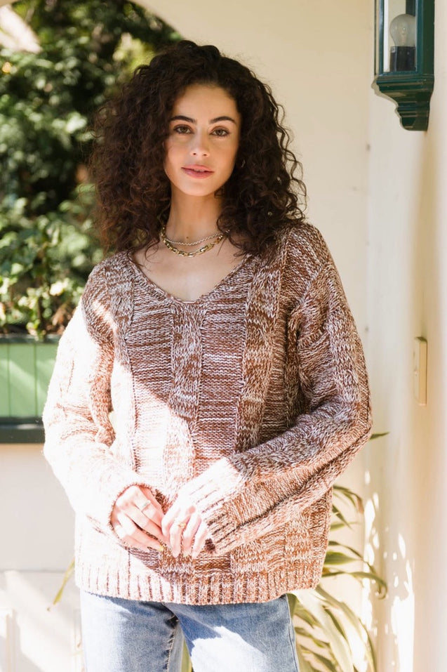 Winnie V Neck Sweater - BROWN