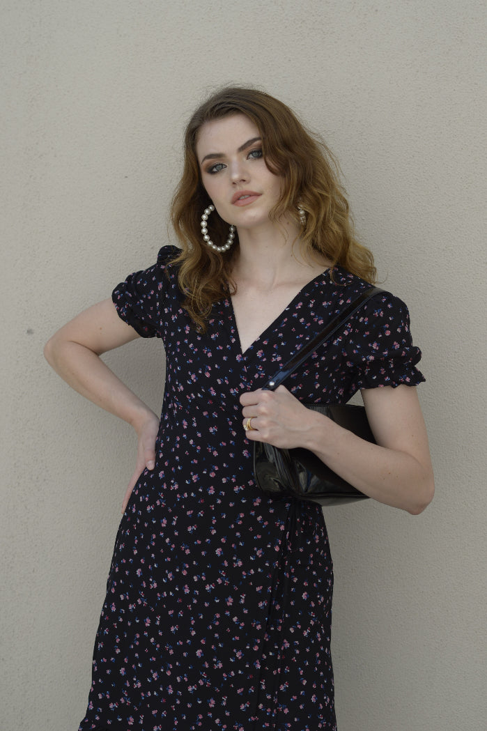 Valentine Wrap Dress - BLACK
