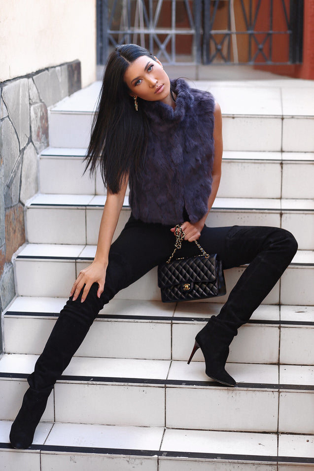 Baby Doll Crop Fur Vest - ASH