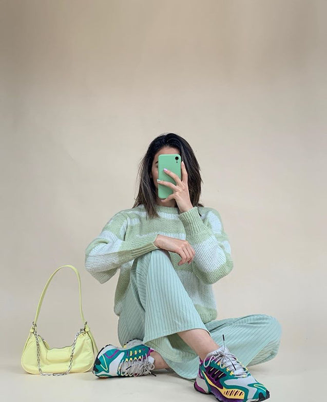 Cocoon Zebra Knit Sweater - MINT
