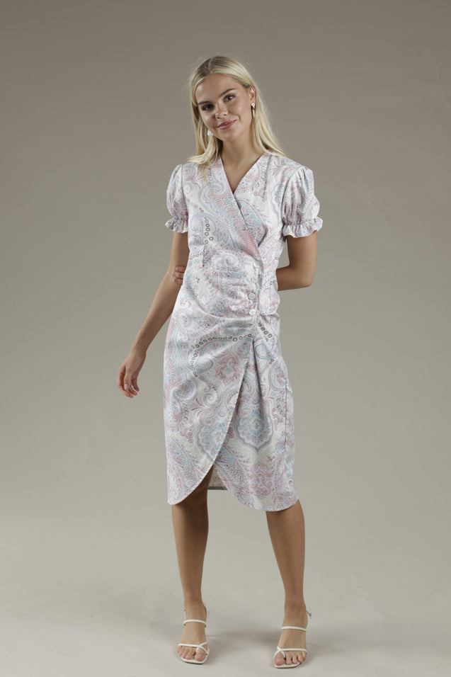 Shell Buttons Wrap Midi Dress - PARSLEY